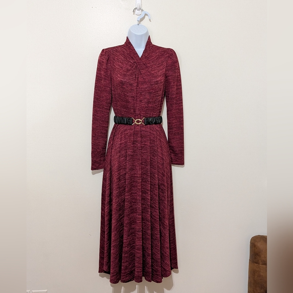 Julian Taylor Maroon Long Sleeve Dress - Picture 4 of 8